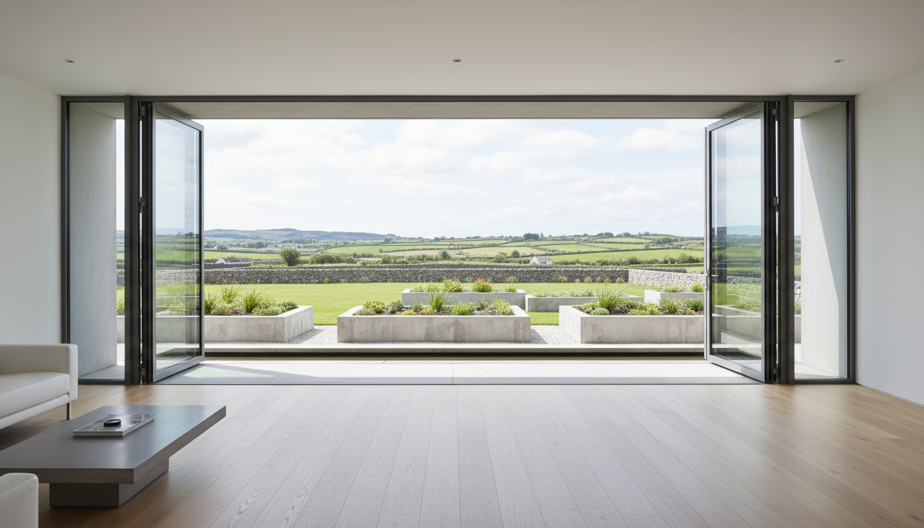 Premium bi-fold doors installation by ABA Glazing in an Irish home
