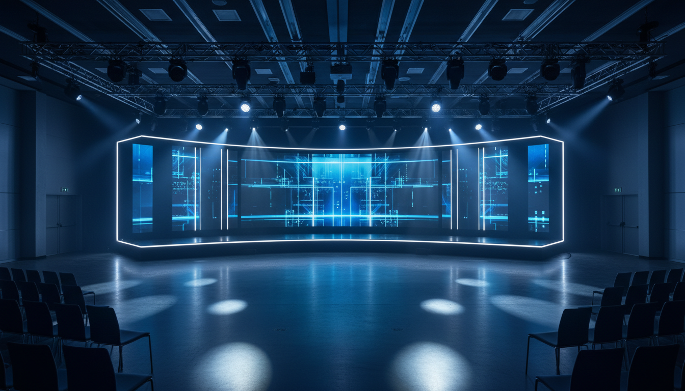 High-tech conference stage with LED video walls