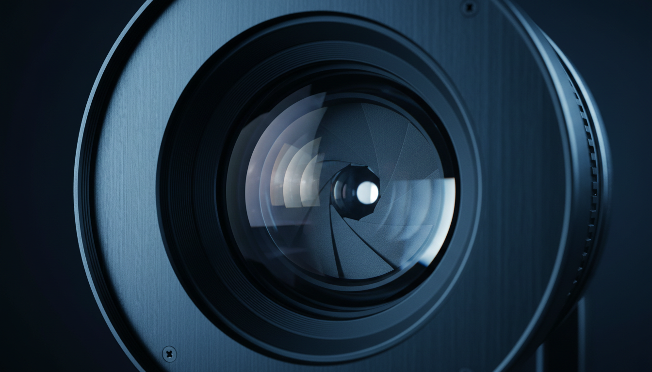 Professional projector lens iris in dark studio