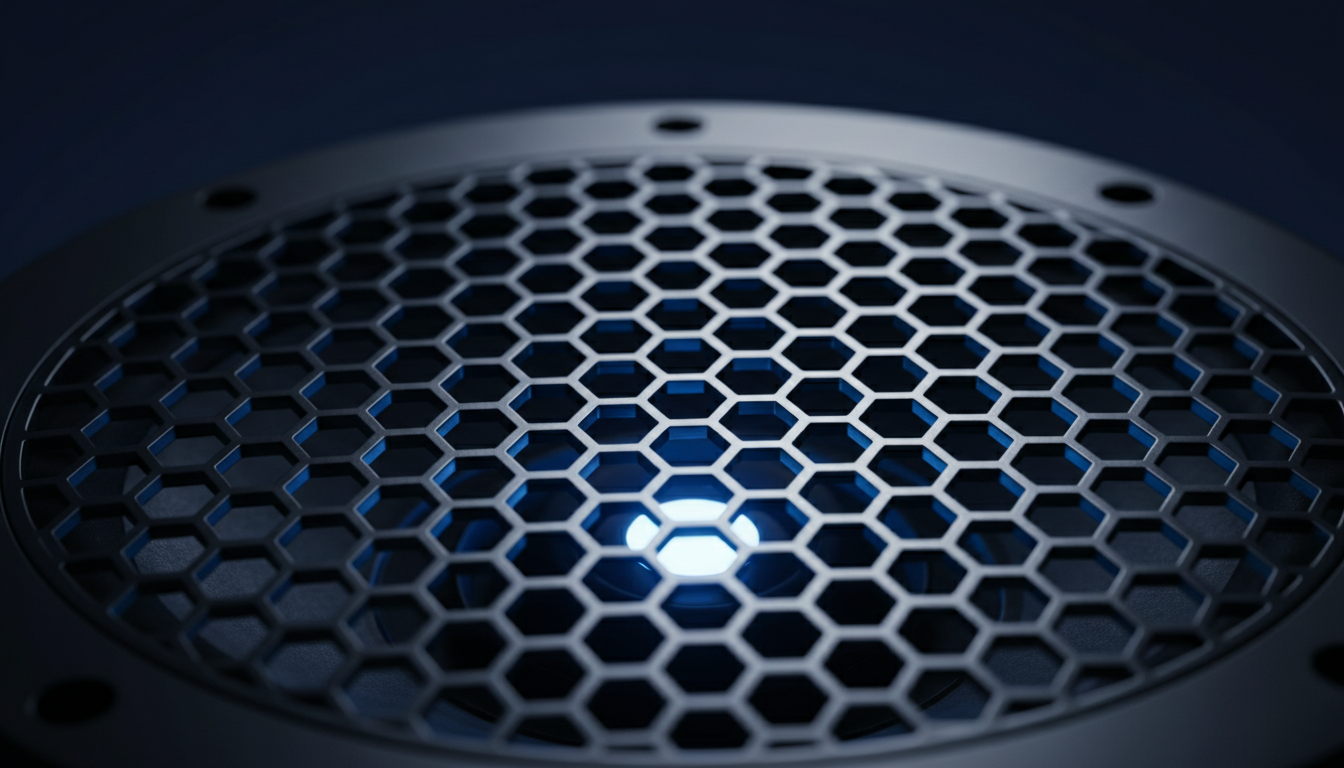 Professional subwoofer speaker mesh with blue LED glow