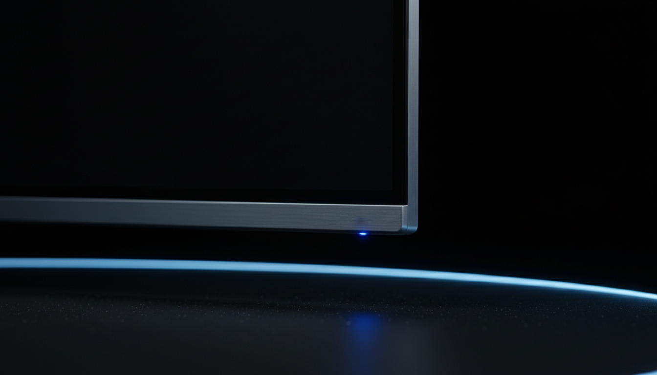 Professional 4K monitor display edge with blue LED indicator