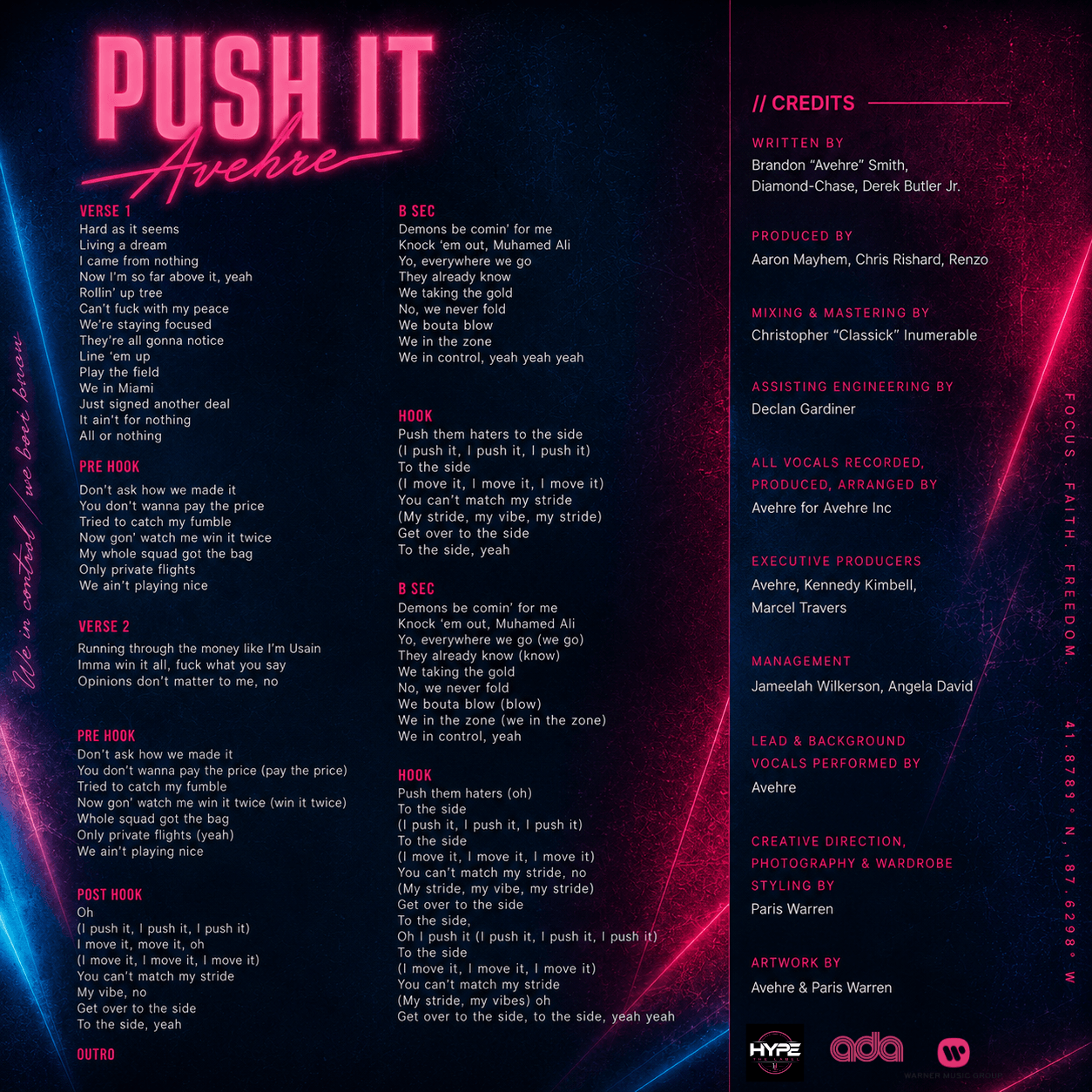 Avehre PUSH IT official single back cover