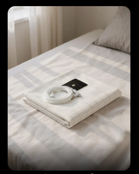 Grounding bed sheet folded on a bed — earthy, restful, ready