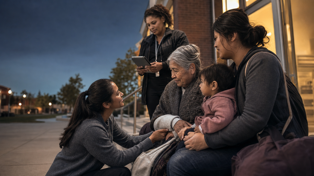 A community worker listening to local residents