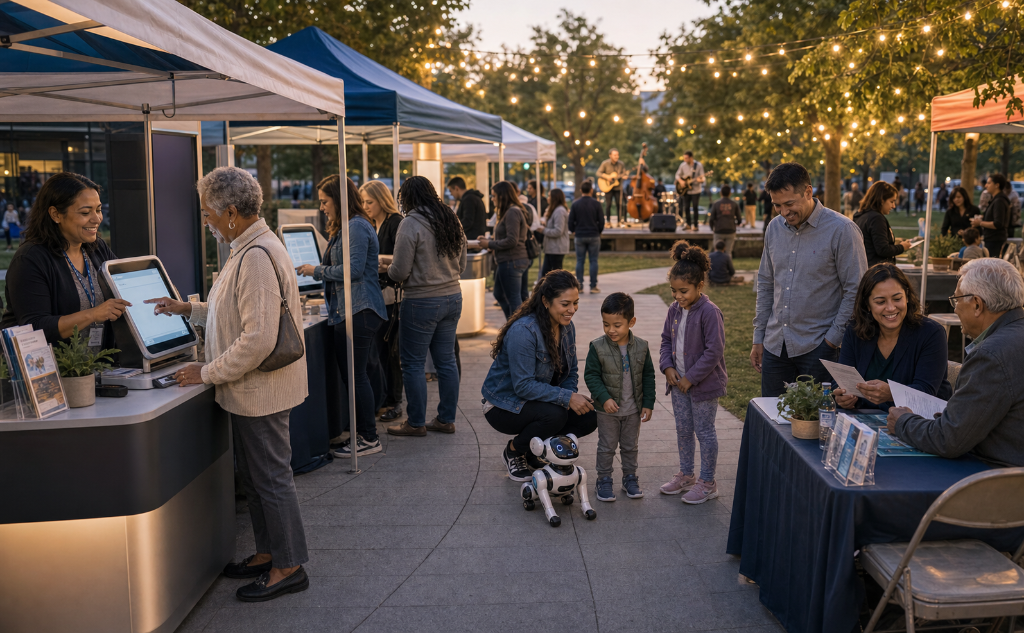 Community members talking at a local resource fair