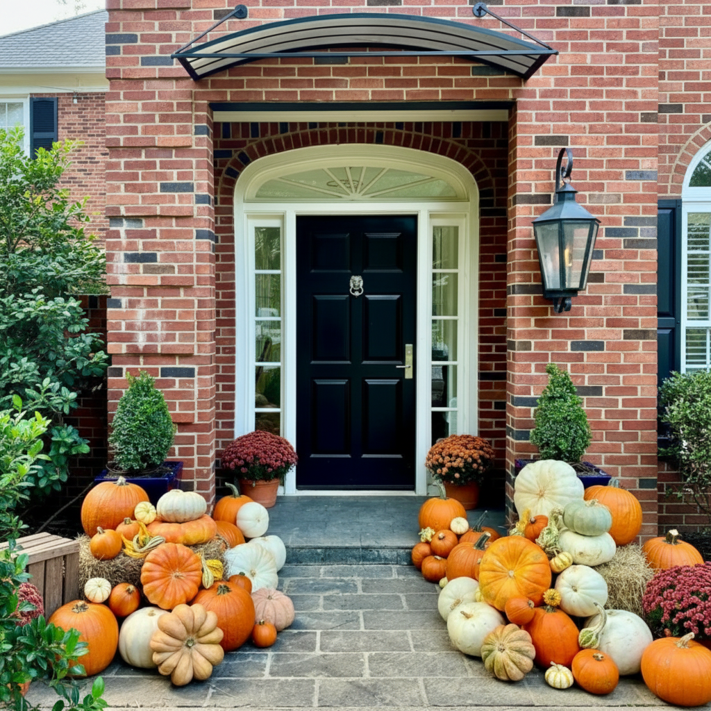 Beautifully styled fall porch display