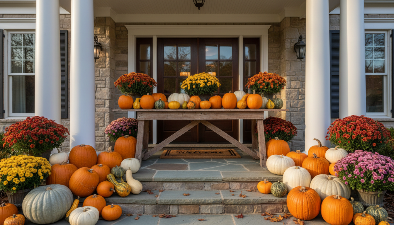 Beautiful pumpkin porch display