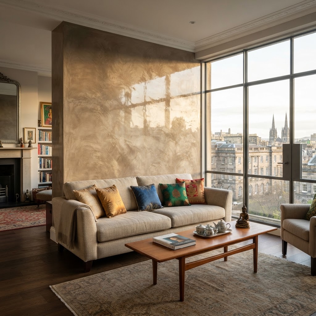 Marmorino and Travertino in a Scottish mid-range flat 1