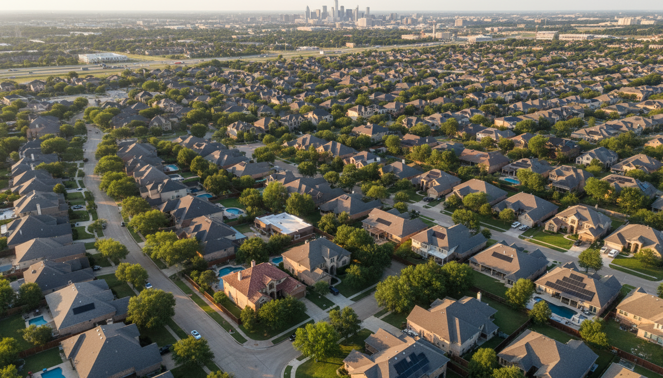 Aerial view of Dallas DFW metroplex residential neighborhoods