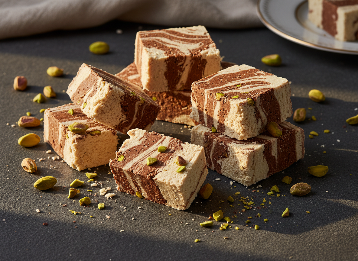 Halva pieces with pistachios — halva manufacturing consulting