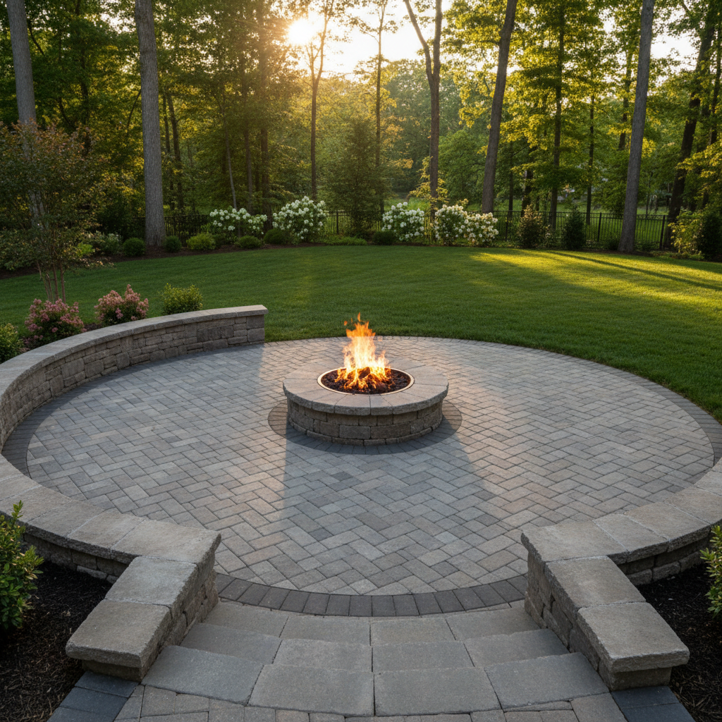 Paver patio and stone seating wall