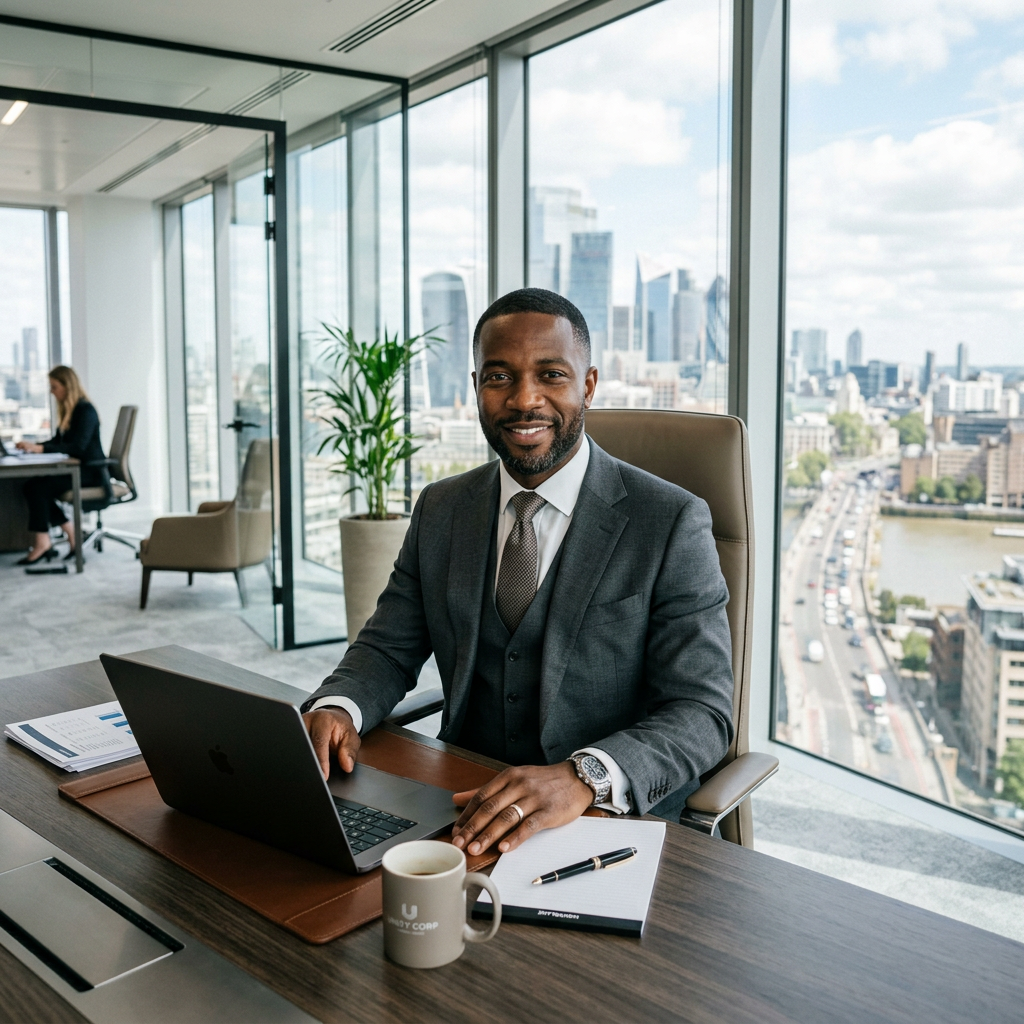 Black entrepreneur in premium office setting