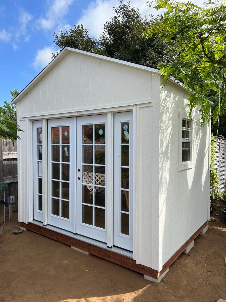 White Shed with French Doors | Custom Shed in San Diego County
