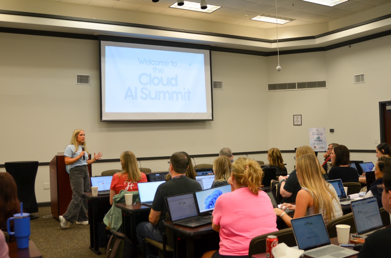 A workshop at the 2026 Cloud AI Summit, with the room following along on laptops