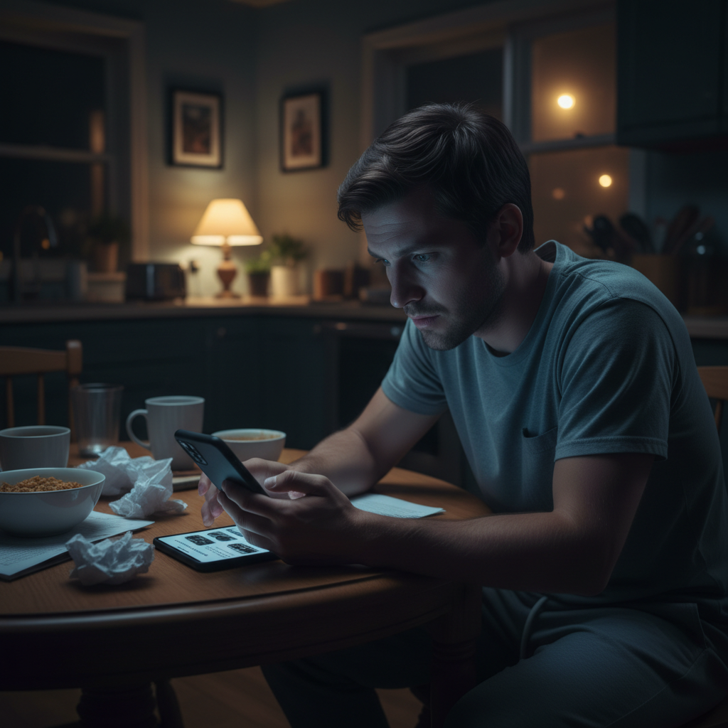 Person anxiously browsing used car listings