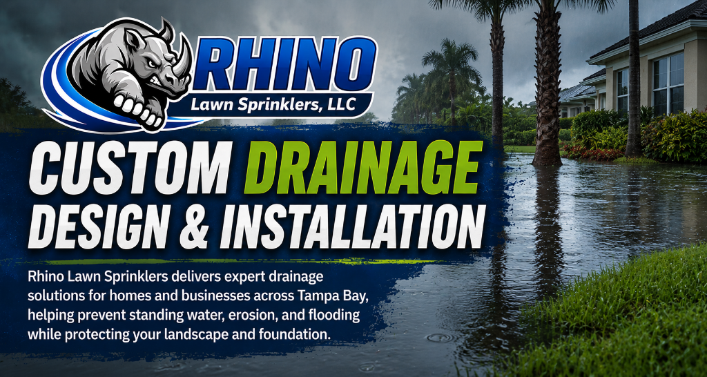 Drainage system installation including French drain and catch basin for a Tampa-area home