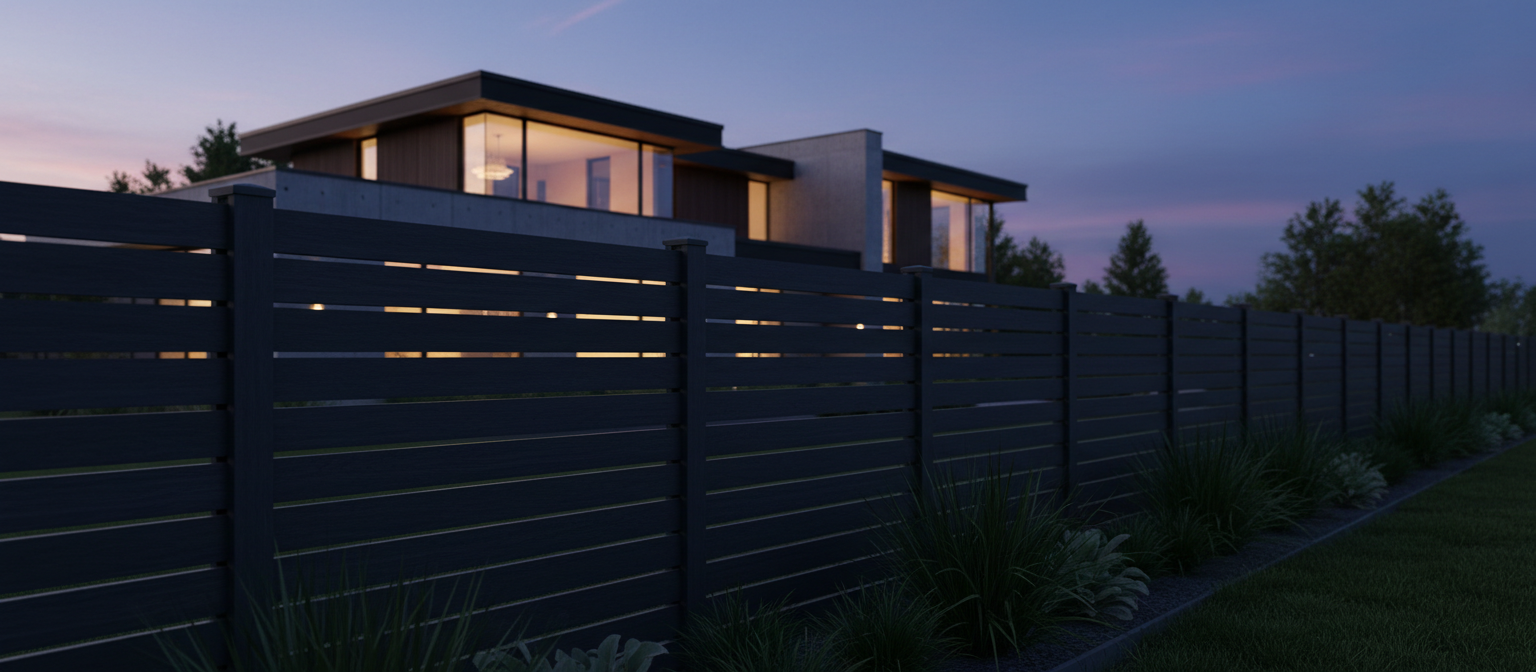 Modern luxury home with composite Trex perimeter fence