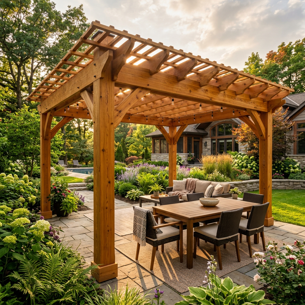 Elegant pergola with shade structure