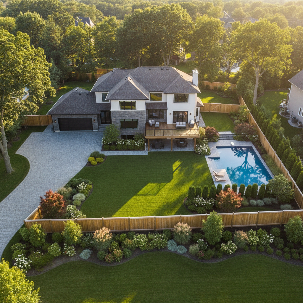 Beautiful custom deck and pergola in a backyard setting