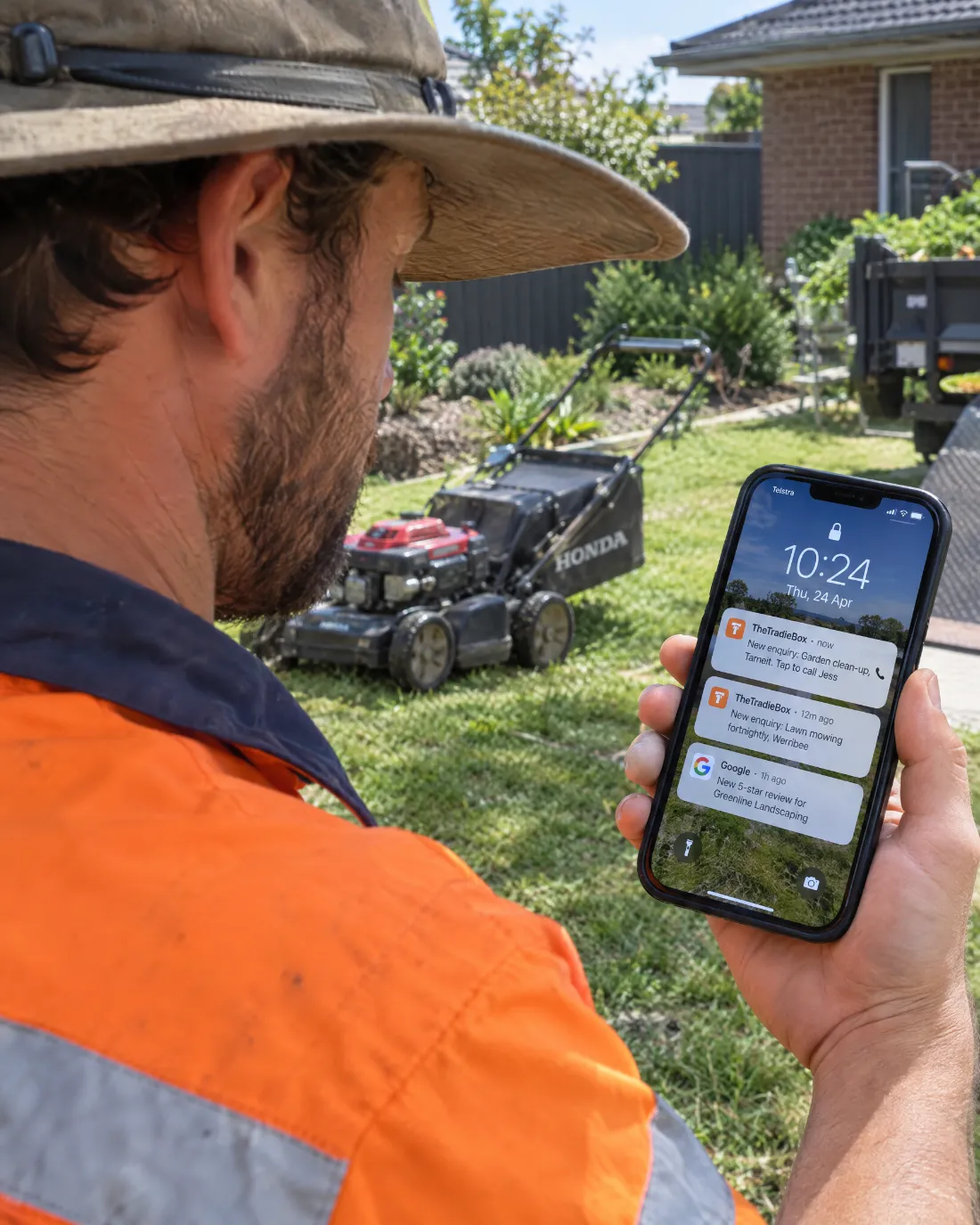 Landscaper phone lock screen showing new enquiry notifications