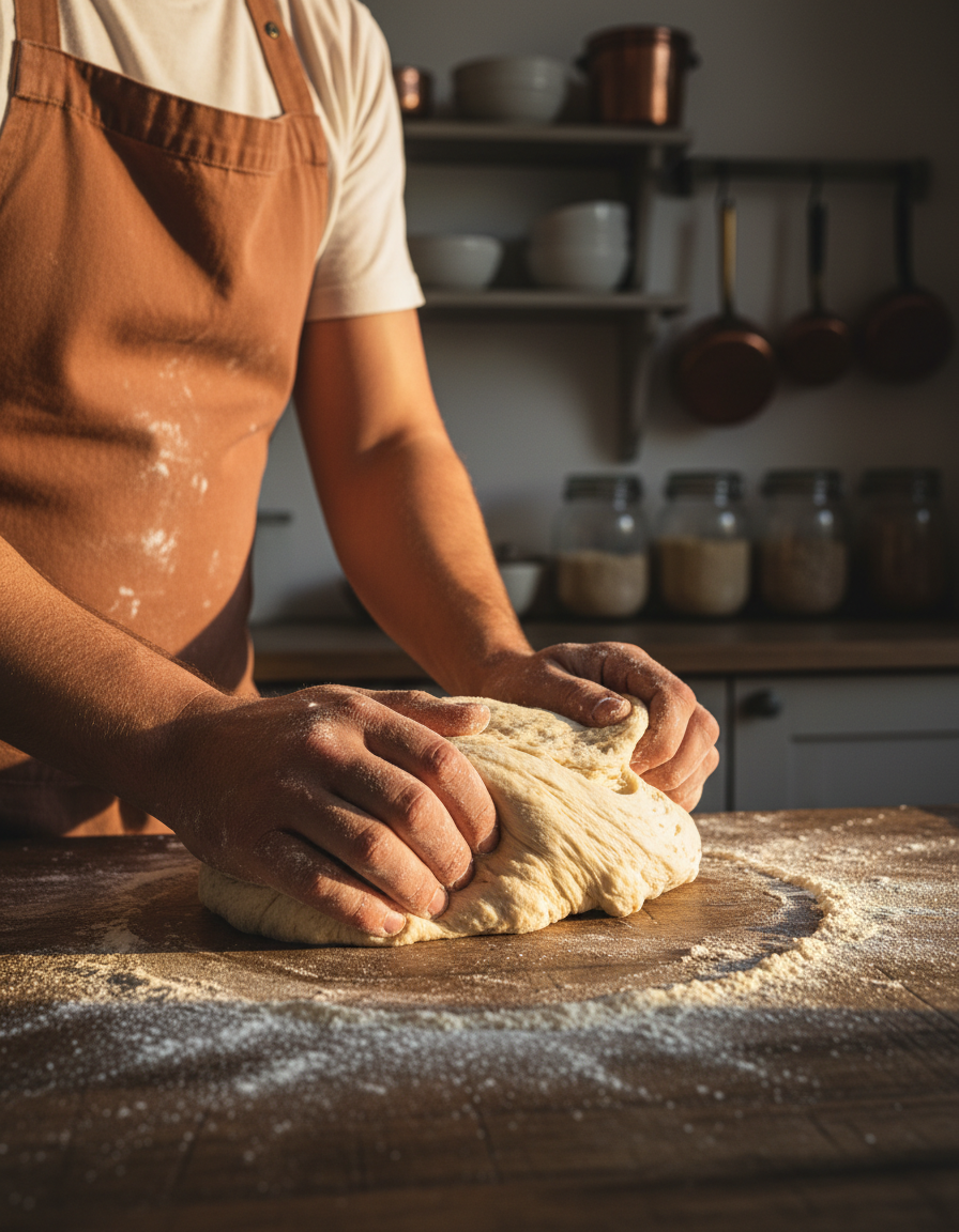 Home chef kneading dough