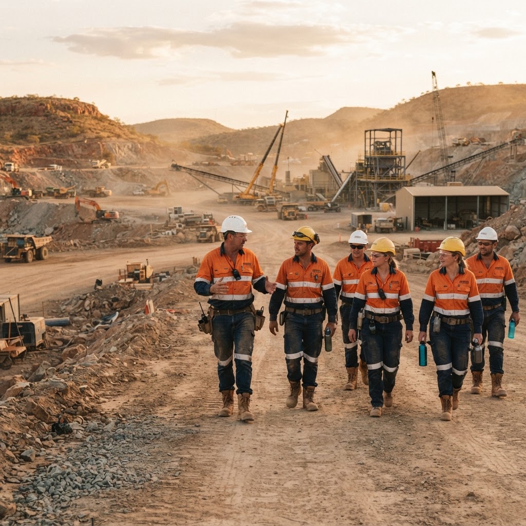 Workers in high-visibility gear on a remote industrial site