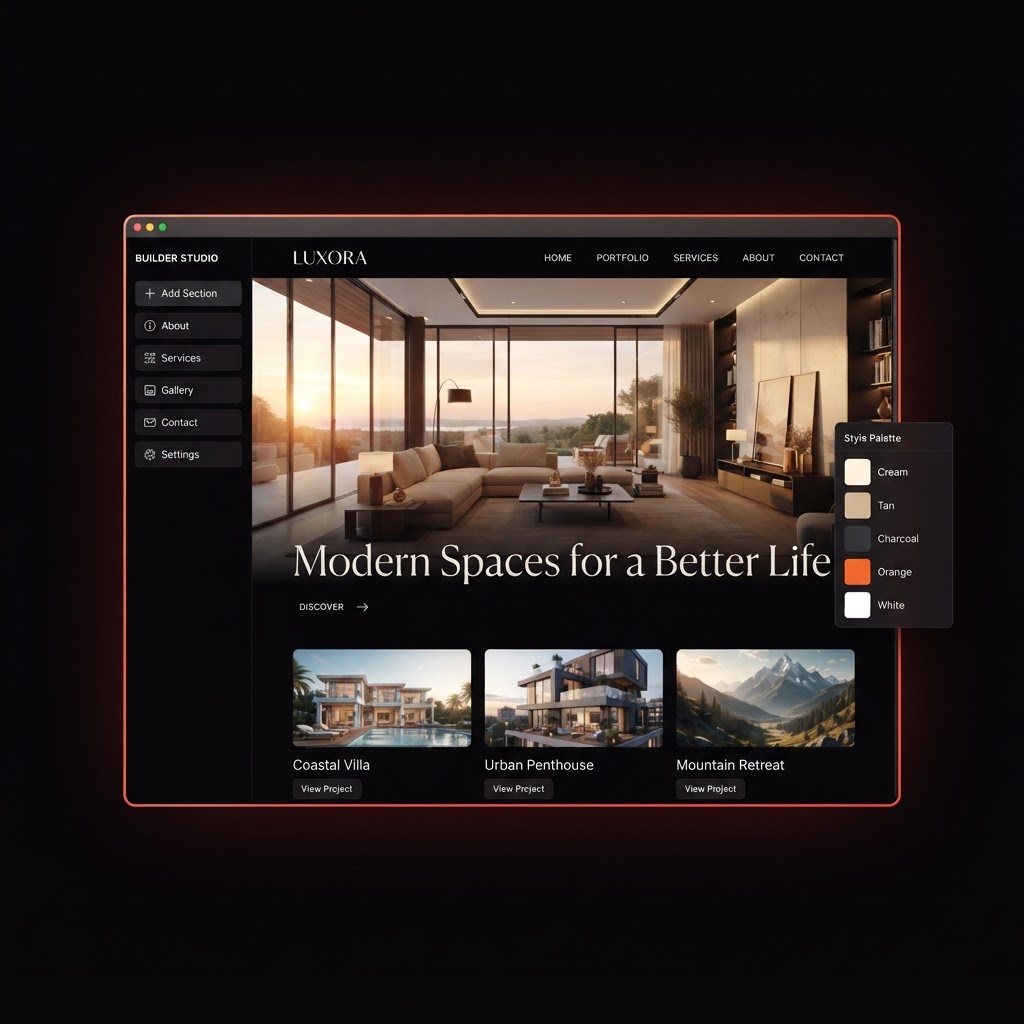 AI website builder creating a luxury architecture website