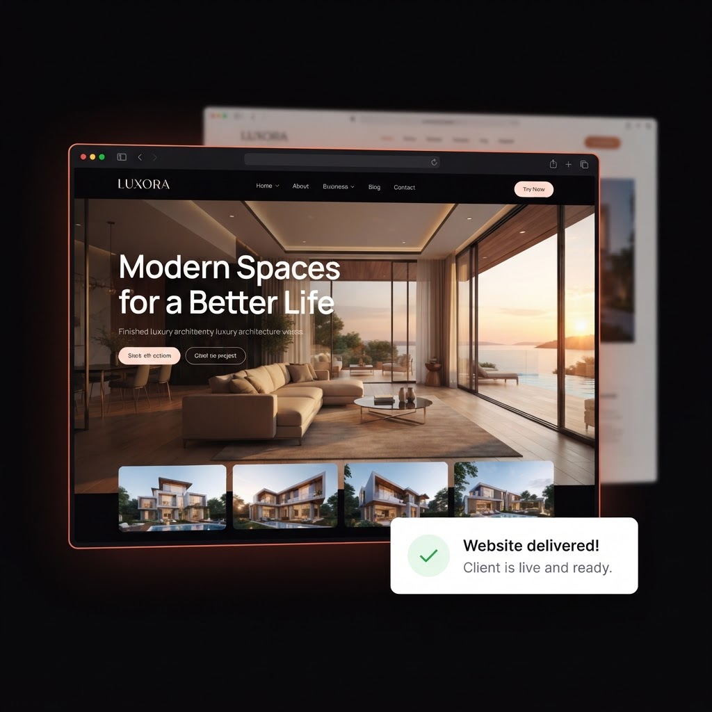 Finished client website with a delivery confirmation