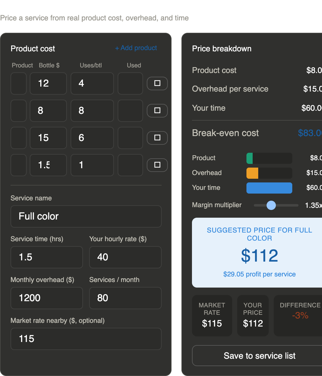 Service Pricing Calculator template preview