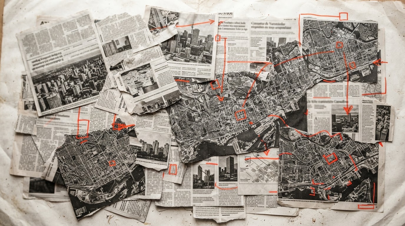 Abstract editorial collage of current affairs
