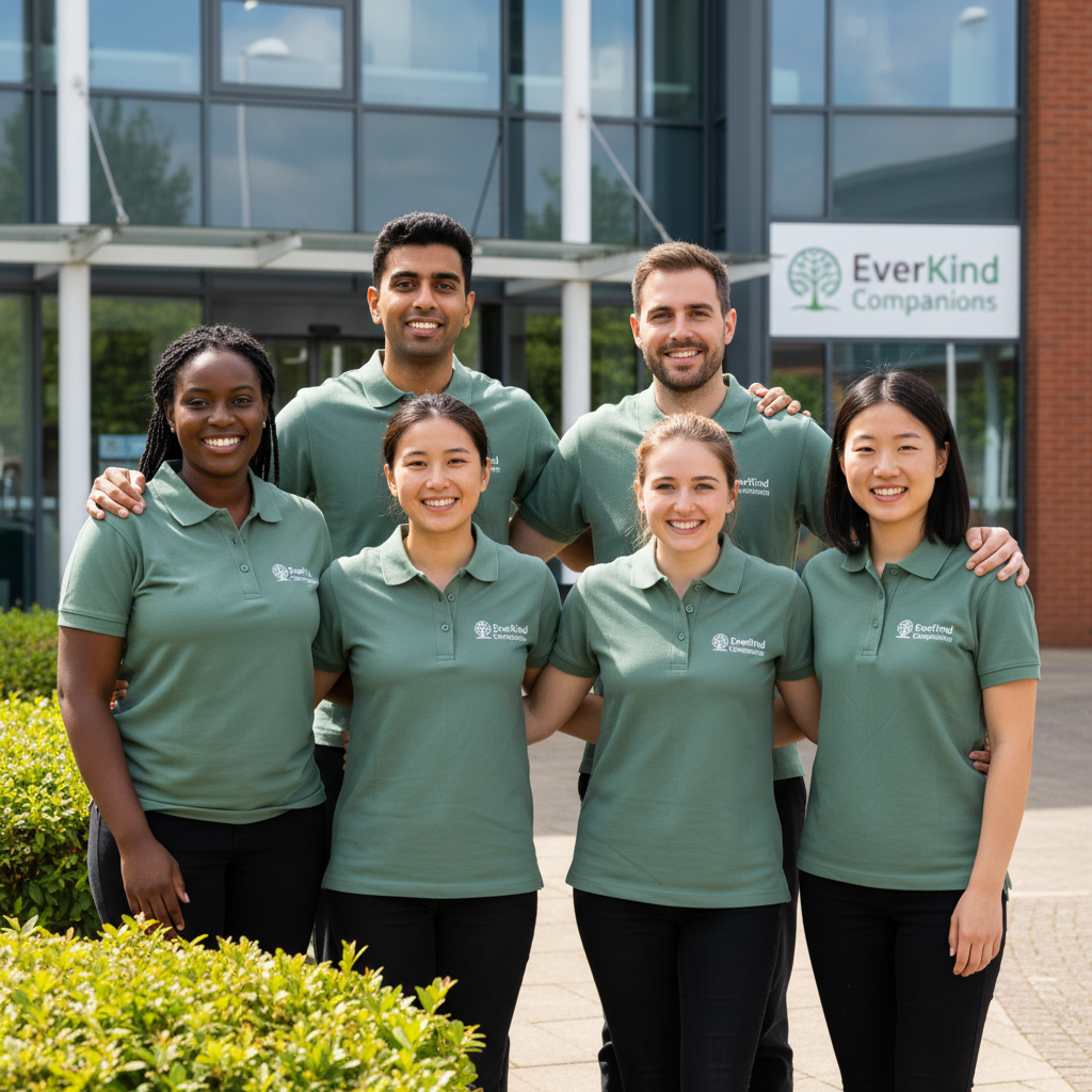 EverKind companions team in sage green uniforms