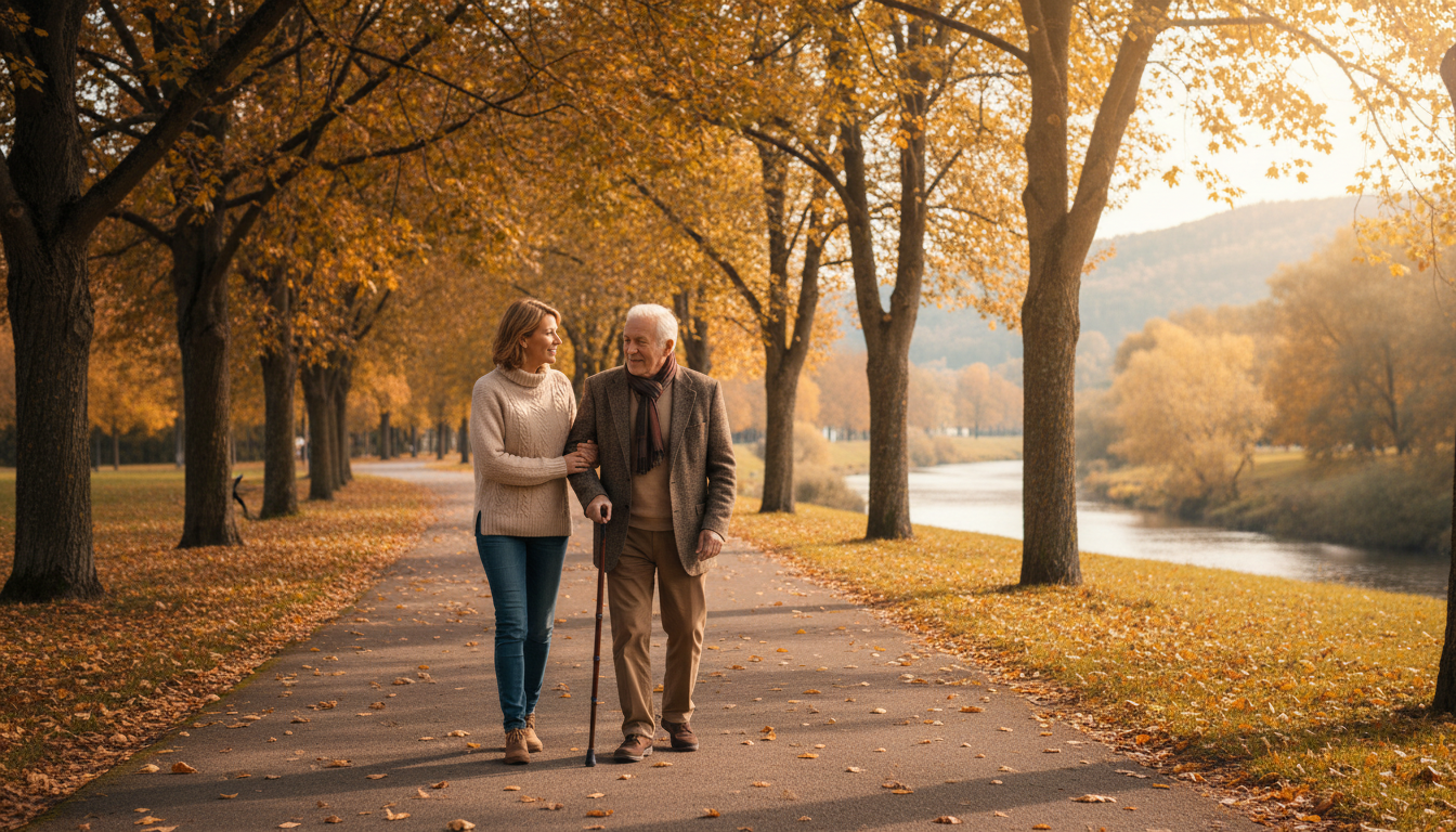 Caregiver walking with elderly person