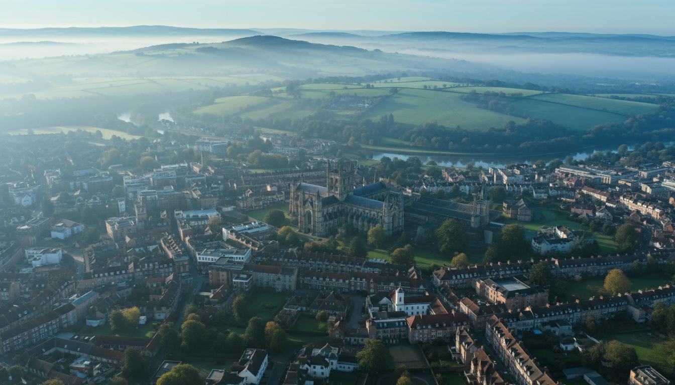 Aerial view of Exeter and Devon landscape