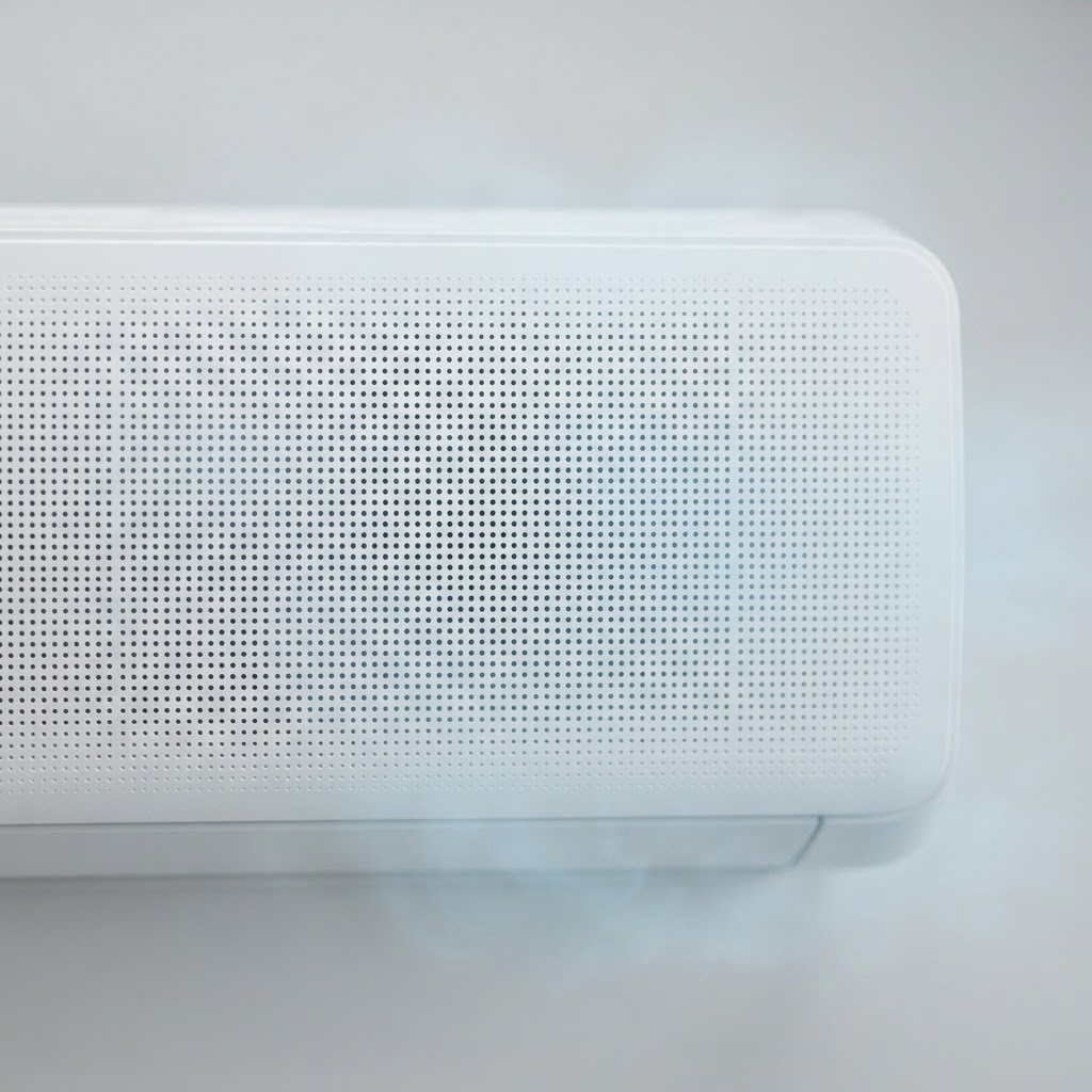 Close-up of the WindFree micro-hole front panel that disperses cool air gently through thousands of small openings