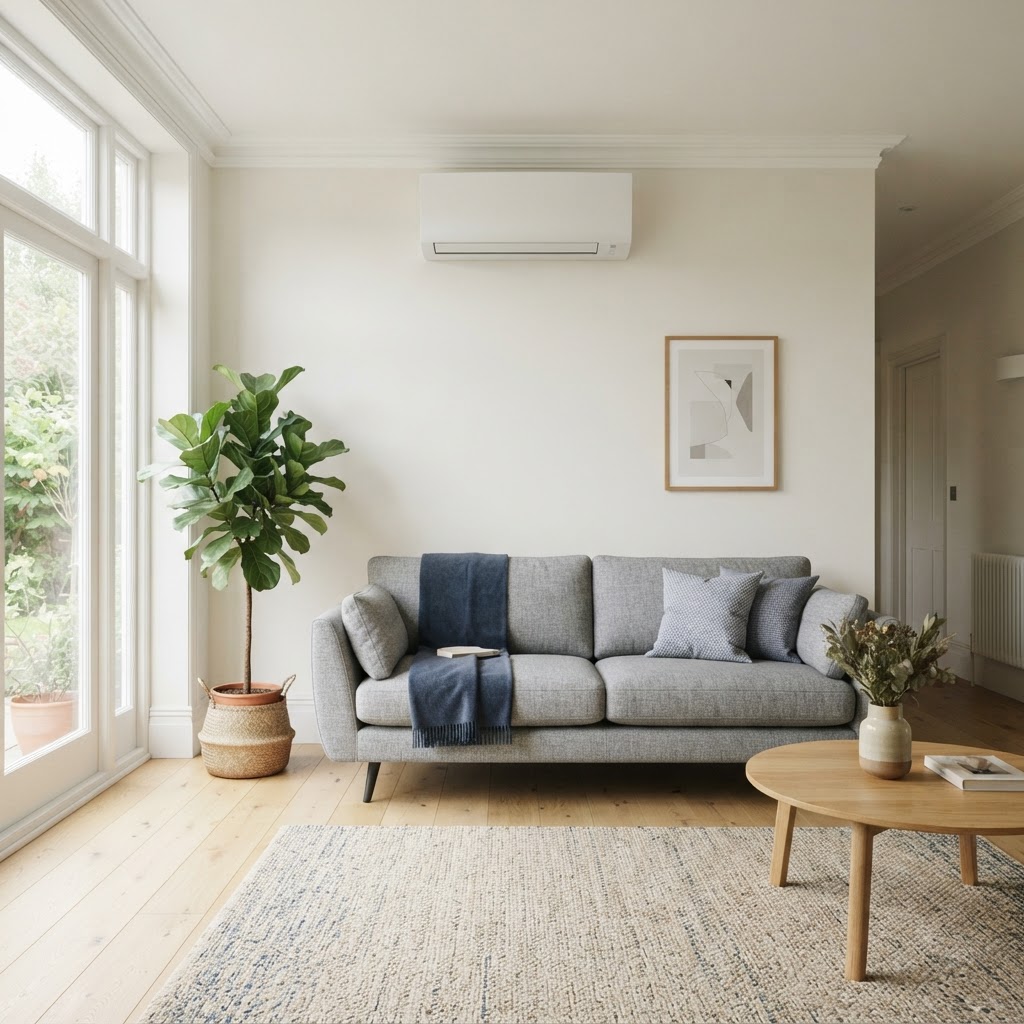 Example of a wall-mounted split air conditioning system installed in a modern home