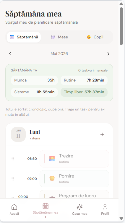 Săptămâna ta, planificată