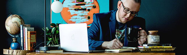 JayKay Dowdall at his desk