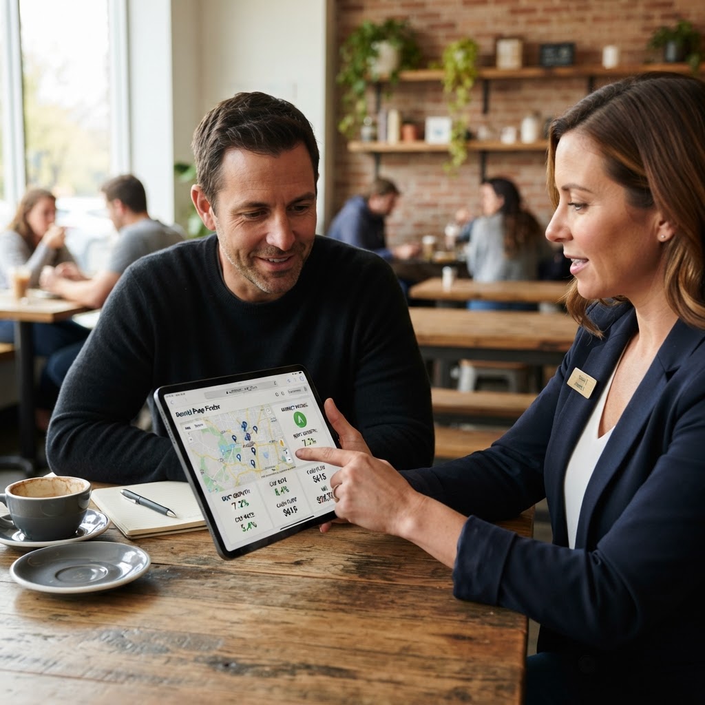 Investors analyzing metro rental data on a dashboard