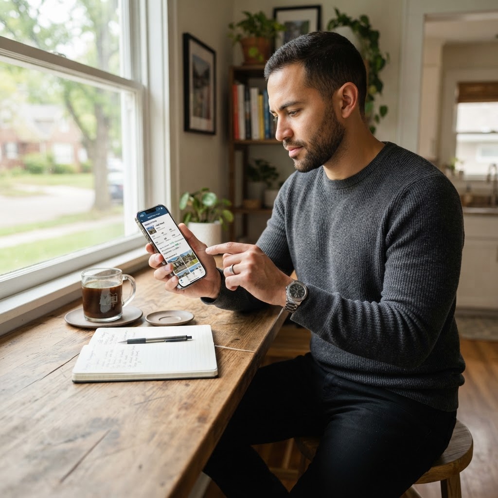 Property manager and investor reviewing rental property data on an analytics dashboard.