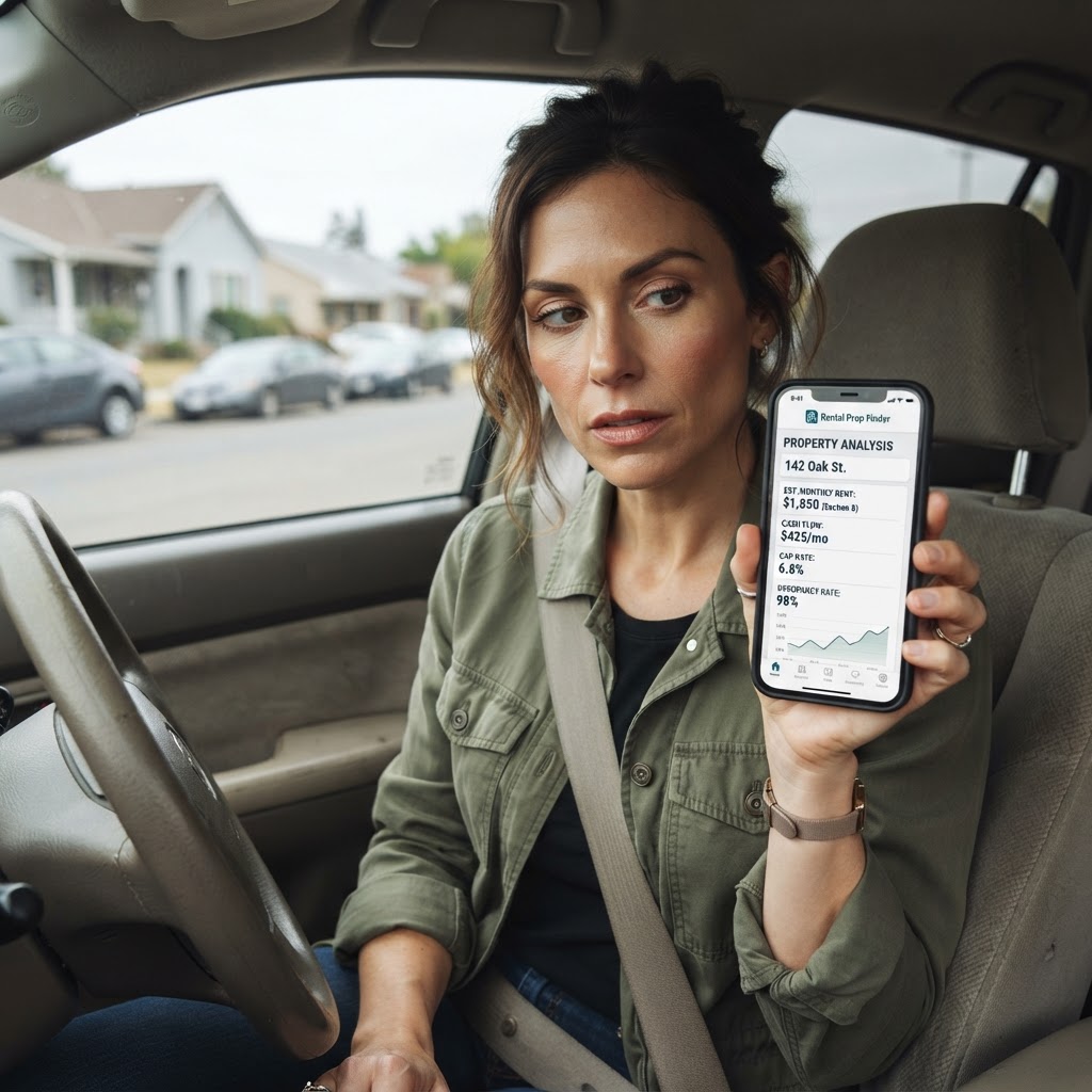 Professional investor analyzing rental property data on a dashboard.