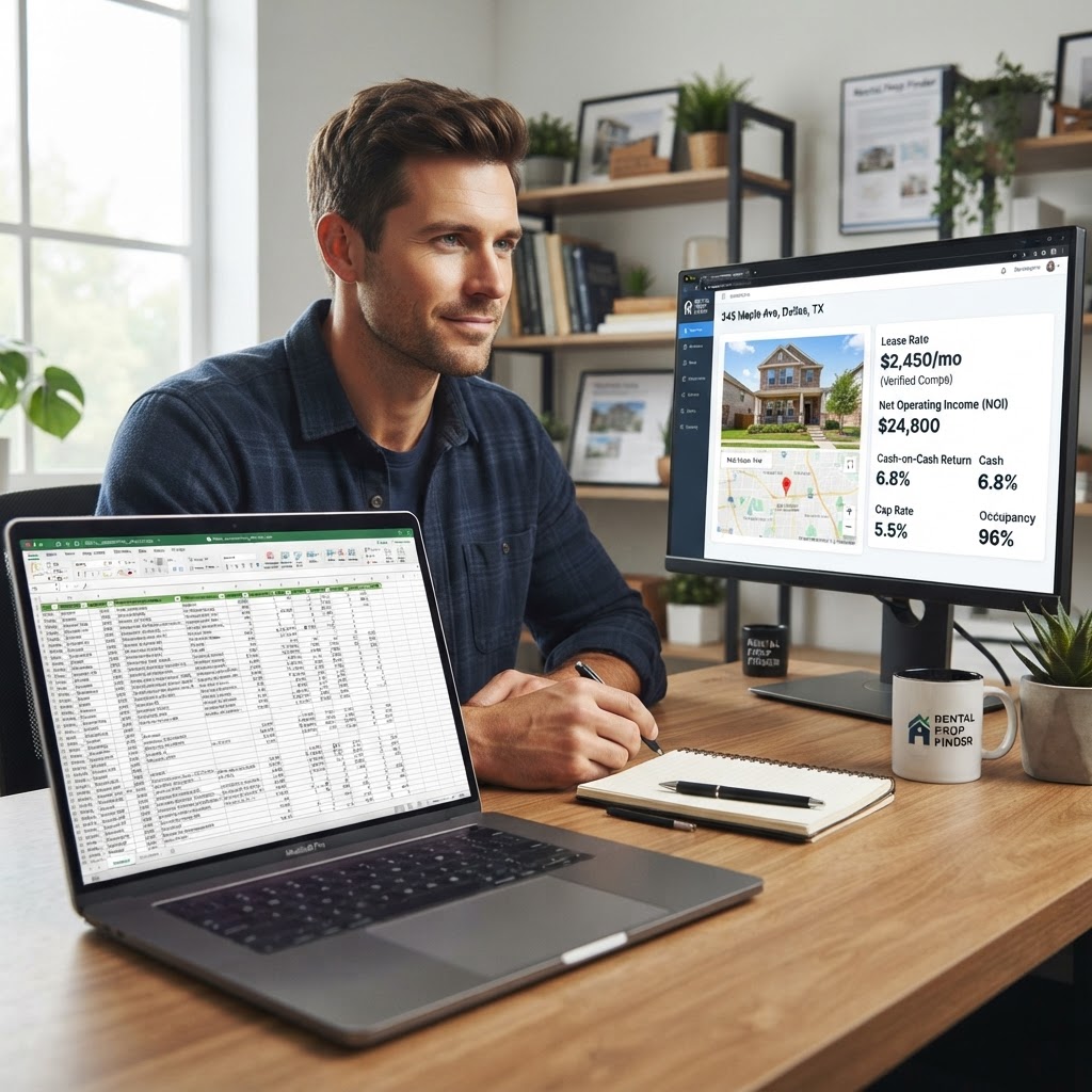 Real estate team using rental property data analytics to assist investors