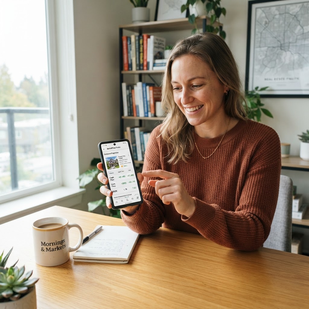 A professional realtor analyzing rental property data on a dashboard.