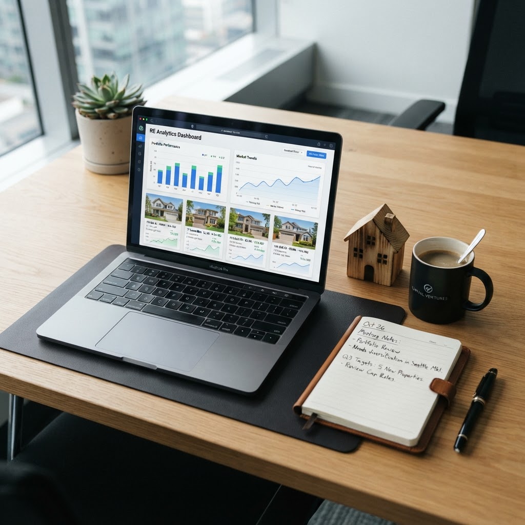 A professional investor analyzing rental property data on a dashboard.