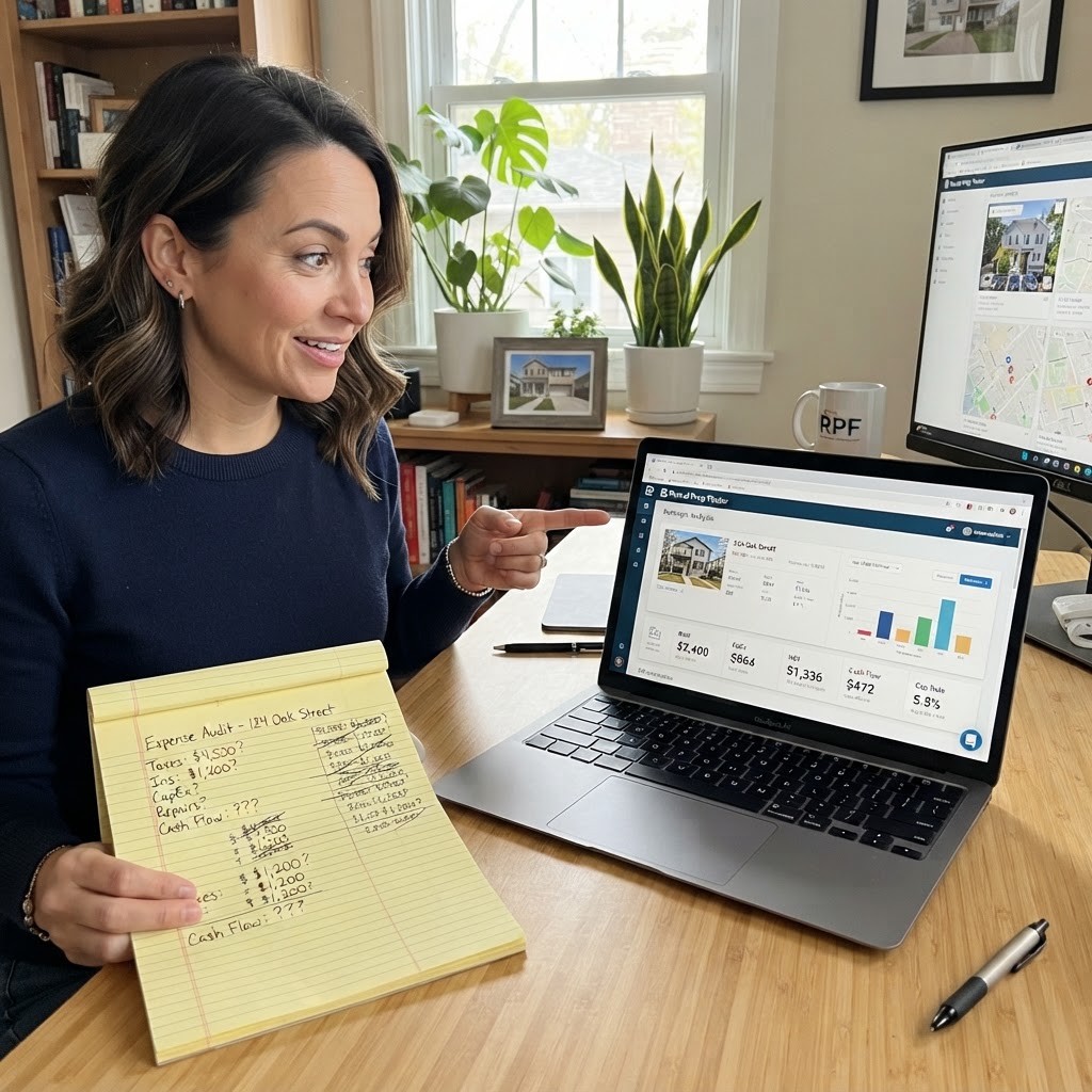Realtor and investor reviewing rental property data on a dashboard