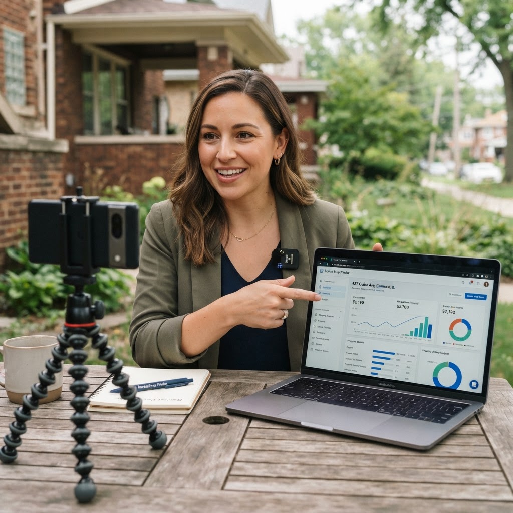 Real estate investor using a digital rental property analysis dashboard to review market rent data