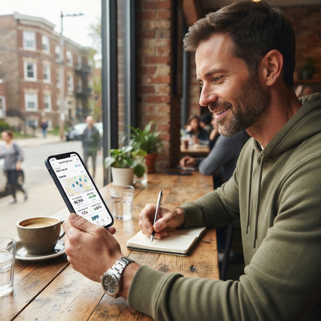 Investor using data analytics to analyze neighborhood rental growth