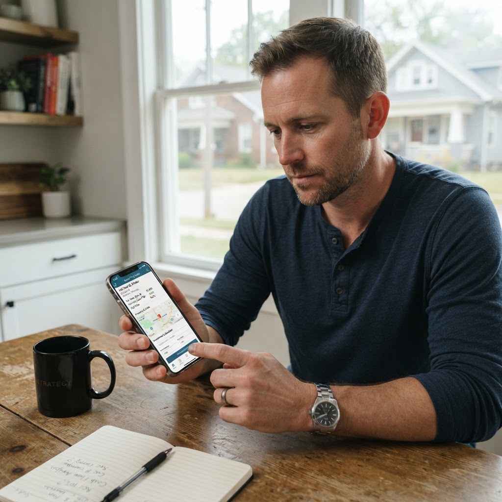 Professional investor reviewing rental property data on an analytics dashboard.
