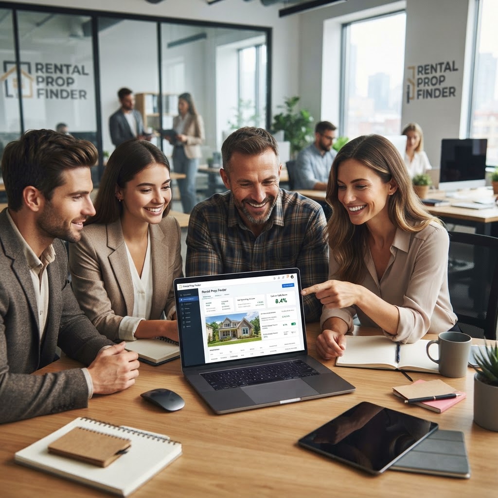 Investor reviewing real estate analytics dashboard on a laptop.