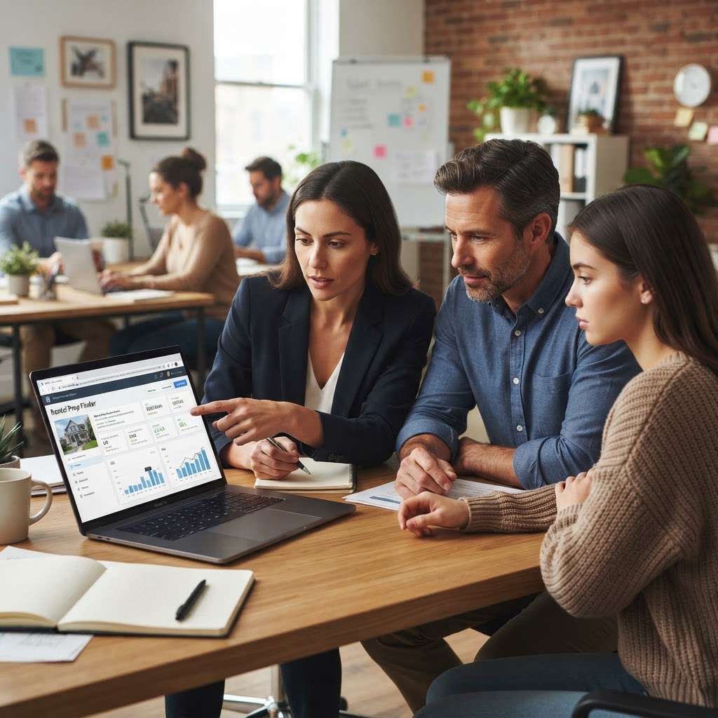A property manager using real estate investment software to review client portfolio data