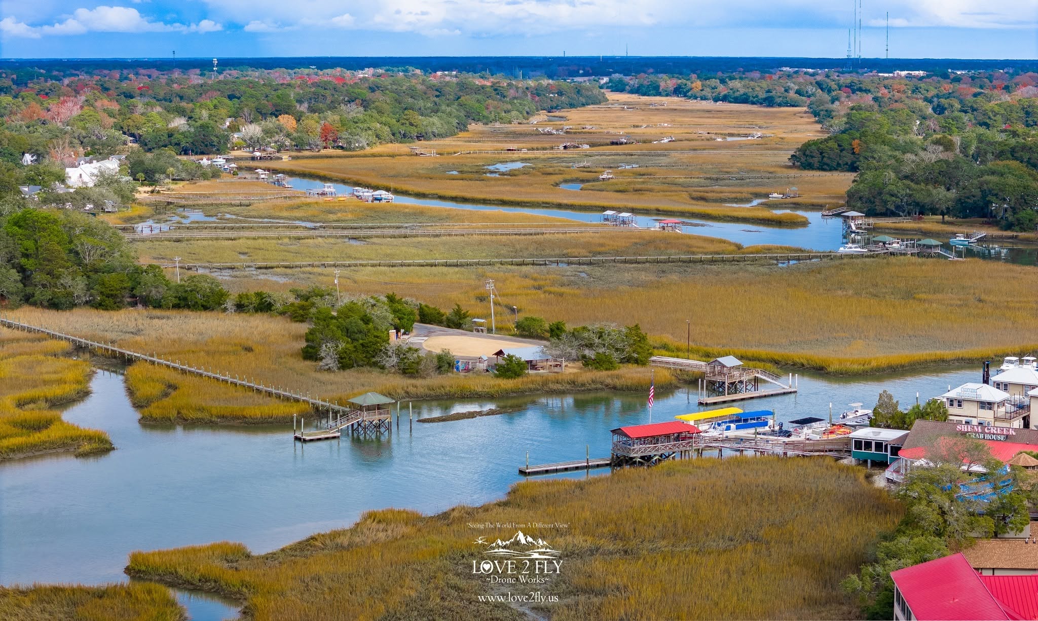 Shem Creek marshland aerial